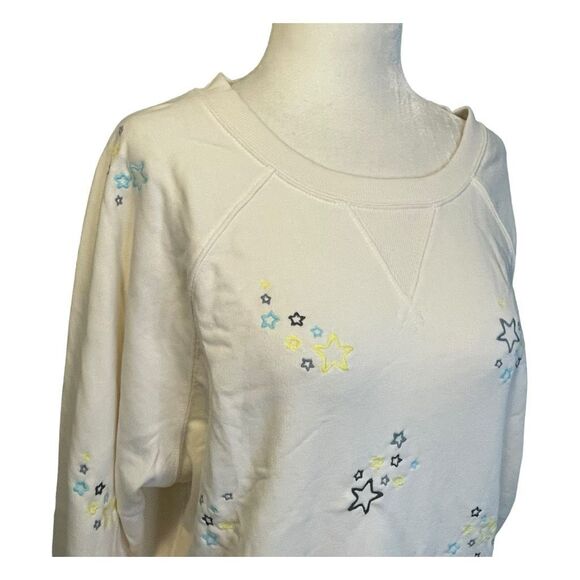 Lou & Grey Embroidered Stars Sweatshirt Cream French Terry Oversized Long Sleeve - Picture 3 of 8